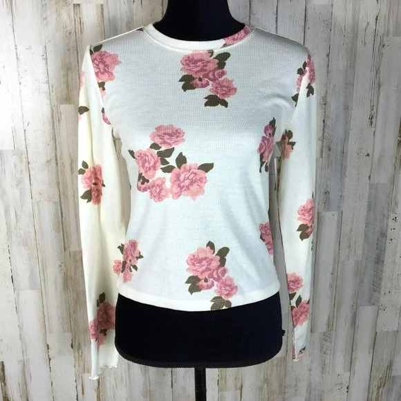 BP Nordstrom Thermal Rose Floral Top Waffle Knit S - Picture 1 of 6
